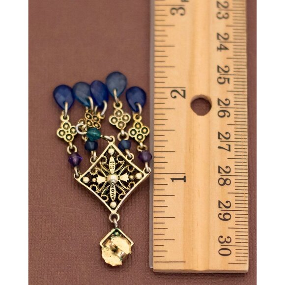 Vintage Bohemian Royal Blue Diamond Dangle Earrings by Avon - U2 - Picture 2 of 2